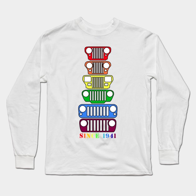 Jeep Grills Rainbow Logo Long Sleeve T-Shirt by Caloosa Jeepers 